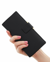 Elegant Black Long Leather Wallet for Women